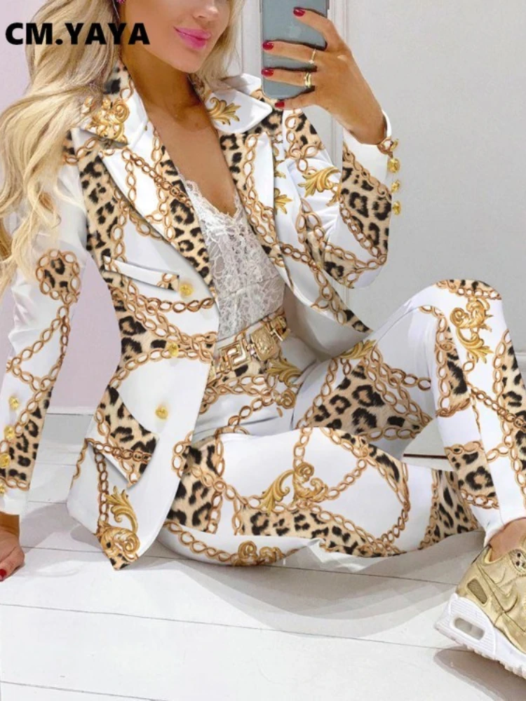 

Женский элегантный клетчатый костюм CM.YAYA с пейсли принтом, блейзер с длинным рукавом и брюки, офисный женский спортивный костюм, комплект из...