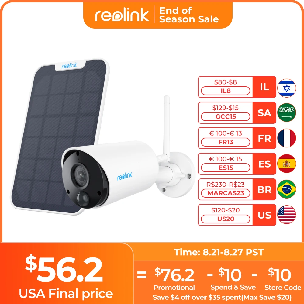 Reolink Argus Eco 1080P WiFi Security Camera Wireless Outdoor Battery IP Cam PIR Detection Solar Powered Surveillance Cameras