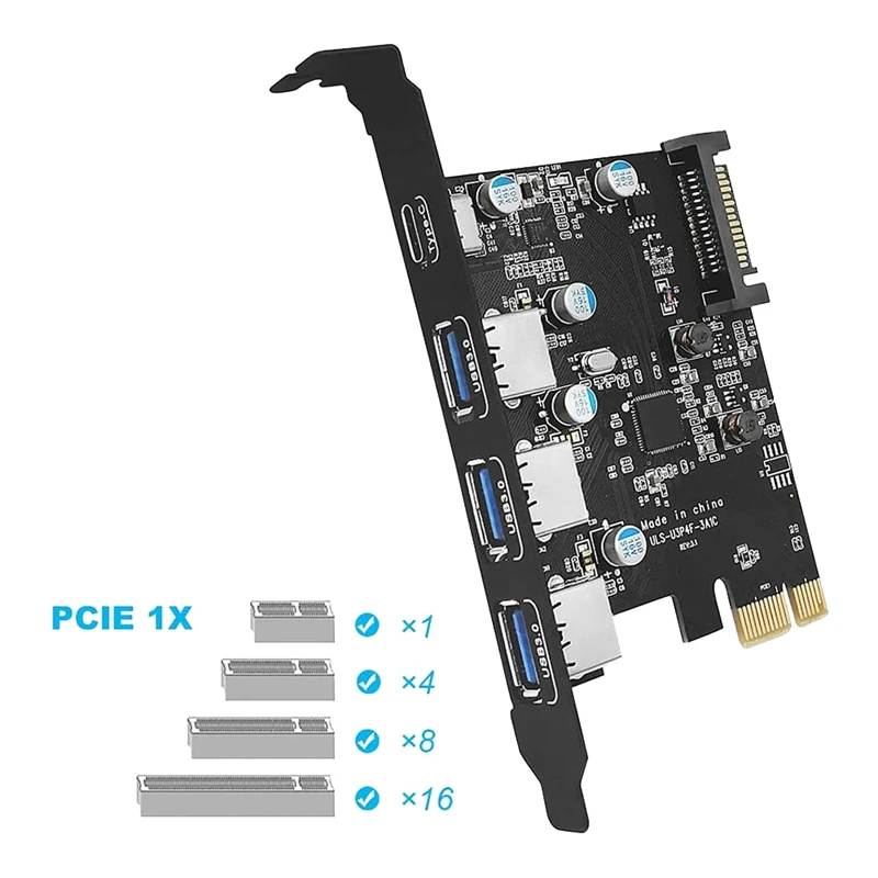 Новая карта расширения 3A1C PCI-E к USB 3 0 с 4 портами (1XUSB-C-3XUSB-A) и 15-контактным разъемом