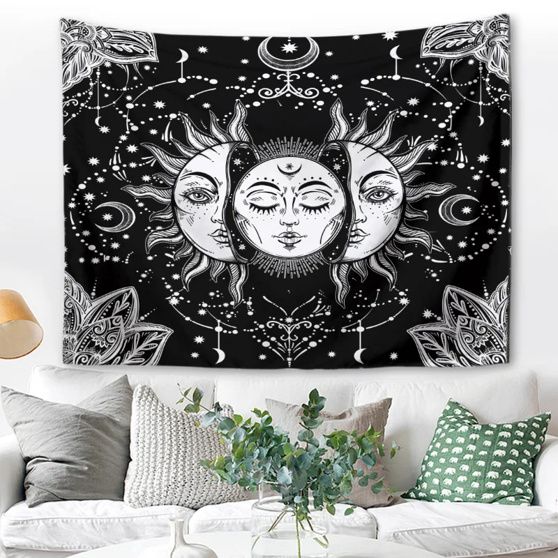 

Hot Selling Mandala Tapestry White Black Sun And Moon Tapestry Wall Hanging Gossip Tapestry Hippie Wall Rugs Dorm Decor Blanket