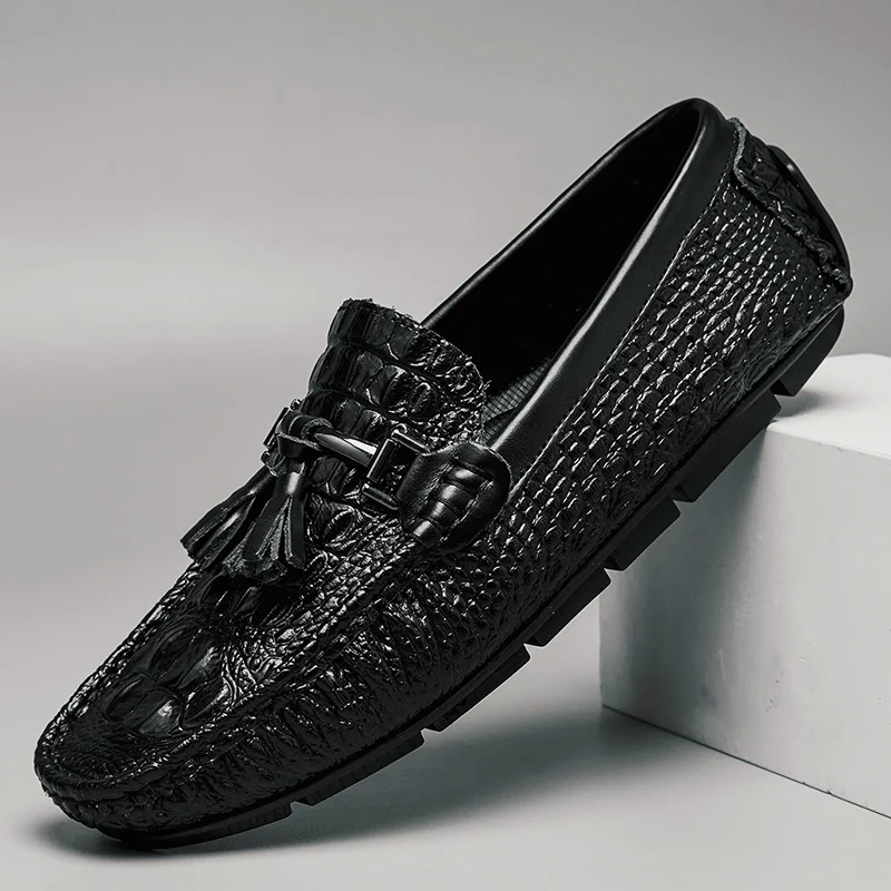 

Fashion Leather Men Shoes Luxury Brand Dress Formal Casual Mens Loafers Moccasins Crocodile Pattern Slip on Boat Shoes Man