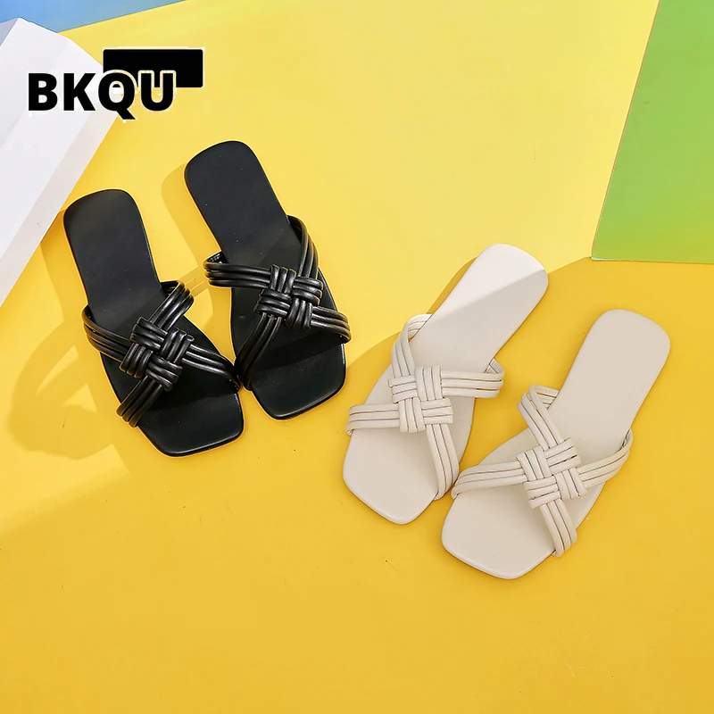 

Шлепанцы BKQU женские летние, размер 35-43, квадратный носок