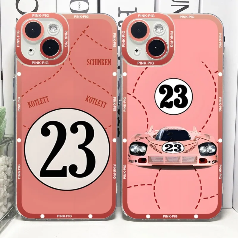 

Спортивный автомобиль 911 розовый поросенок телефонный чехол Telefoon для IPhone 14ProMax 13 14 12 11 Pro Max Мини Прозрачный чехол с ангельскими глазами