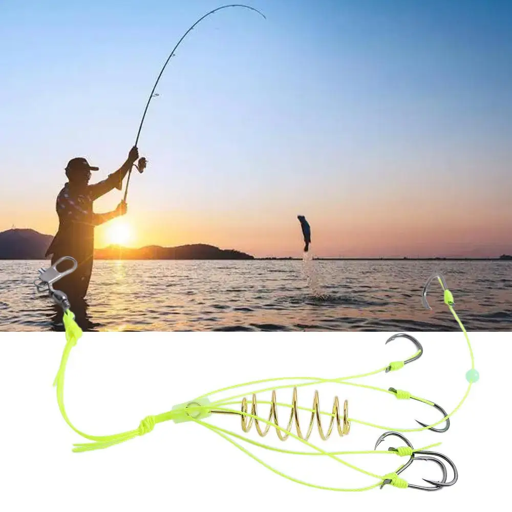 

4Pcs/box Explosion Fishing Hook Seawater Fishing Lure Barbed Hook Anti twining Spring Lure Green Line Bomb Hook Fishing Tackle