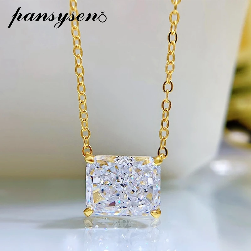 

PANSYSEN 925 Sterling Silver 4CT Radiant Cut High Carbon Diamond Pendant Necklace for Women 18K White Yellow Gold Color Jewelry