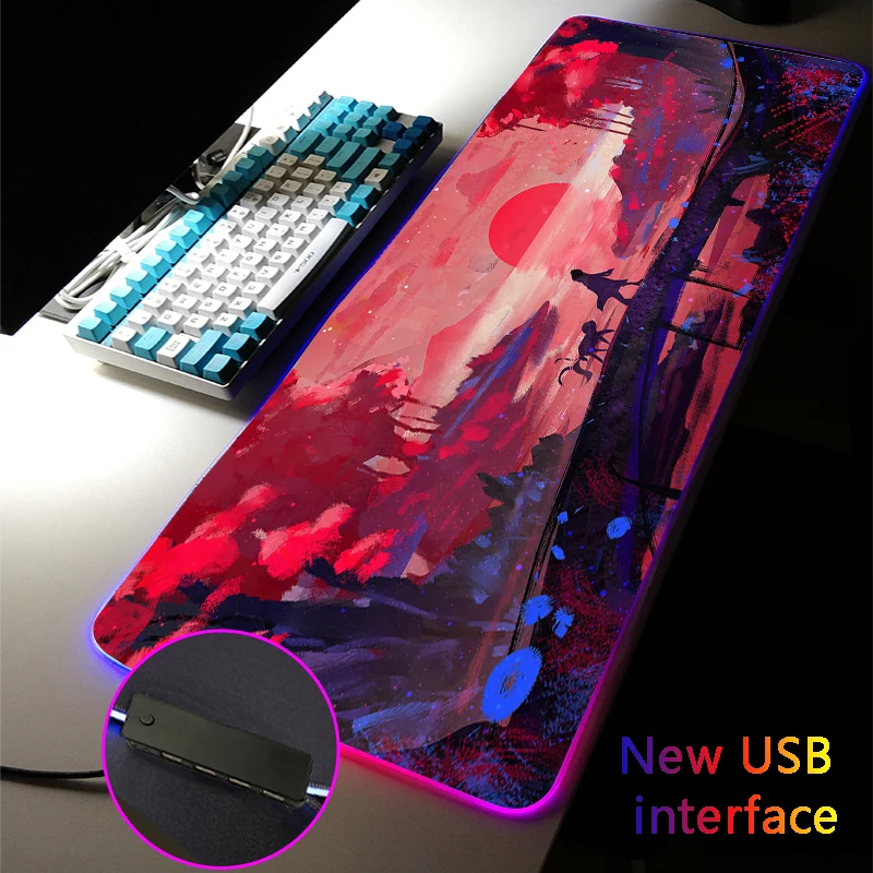 

Коврик для мыши с изображением восхода и заката аниме RGB, Настольный коврик XL, 40*90 см, с несколькими интерфейсами, с 4 USB-разъемами, док-станция,...