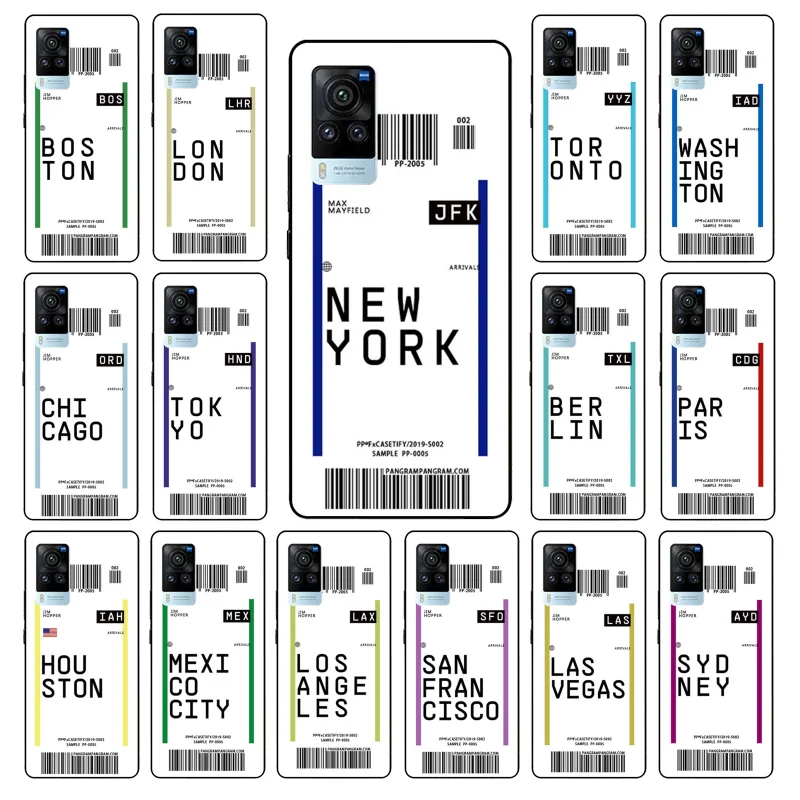 

Air ticket USA Paris Tokyo Label Phone Case for VIVO V21e V20 SE V2023 V15 Pro V21 V19 V17 Neo 1819 1915 1907 1906 X60 Pro X50