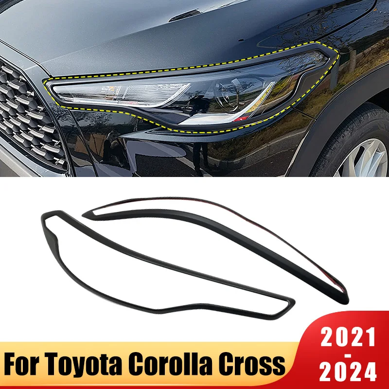 

Car Headlight Frame Front Lamp Ring Cover Case Decoration Stickers For Toyota Corolla Cross XG10 2021~2024 2022 2023 Accessories