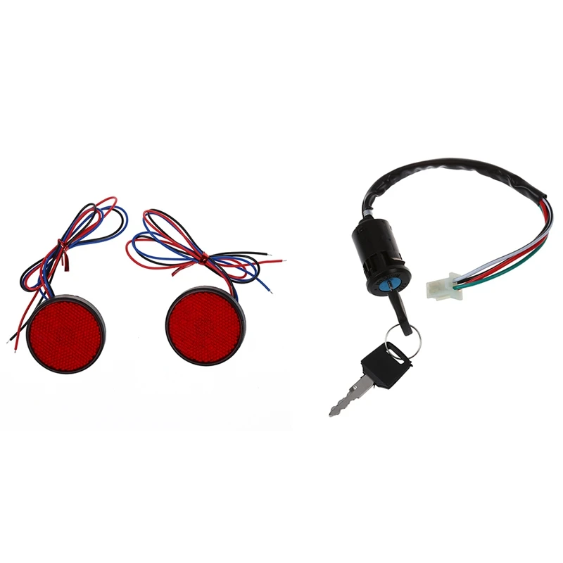 

2 Pcs Taillight Brake Light Red & 1 Pcs Motorcycle Keys Starters Ignition Switch
