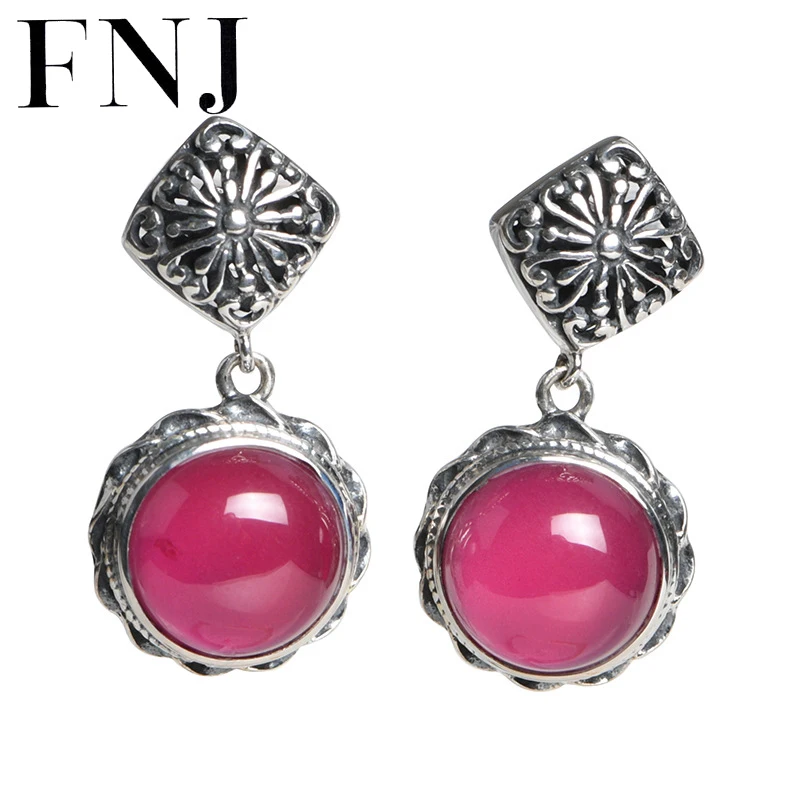 

FNJ Cross Drop Earrings 925 Silver Original Pure S925 Sterling Silver Earring for Women Jewelry Round Rose Corundum