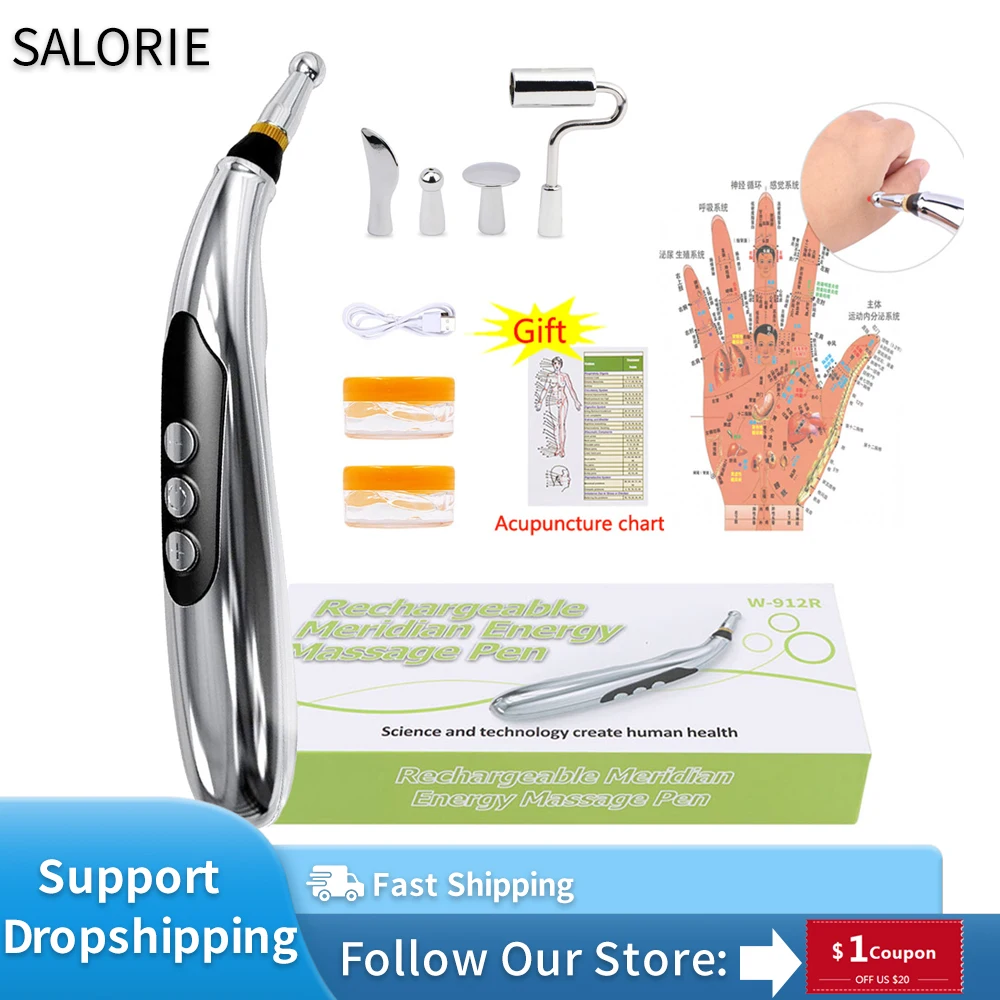 

USB Rechargeable Acupuncture Pen 5-Head Laser Meridian Energy Massage Pen Massager for Body Face Neck Leg Therapy Health Care
