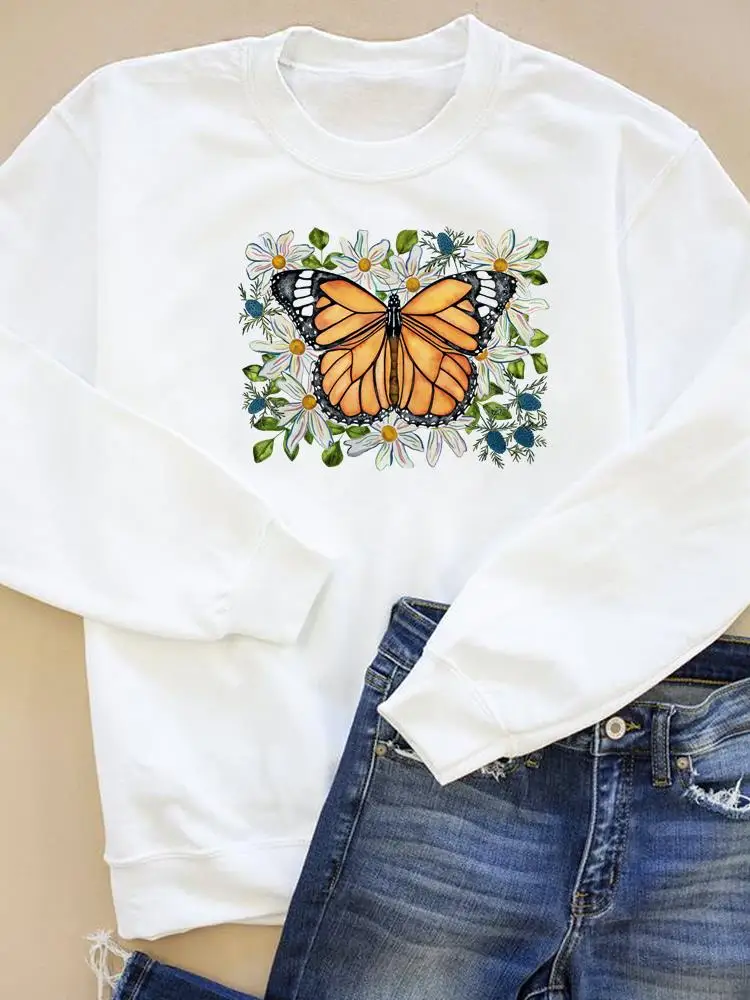 

Graphic Clothes Autumn Spring Print Fashion Women Casual Butterfly Sweet Cute Trend Sweatshirts Wear Clothing Pullovers