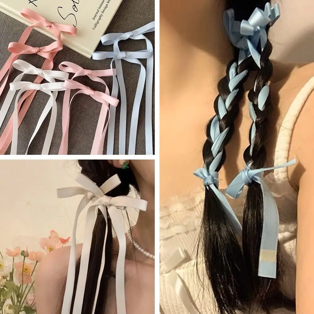 

10 шт. длинный Плетеный Бант Шпилька для лент милый хвост в Корейском стиле головной убор красочная лента заколка для волос для девочек