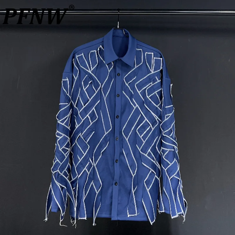 

PFNW Stereoscopic Men's Long Sleeve Patchwork Shirts Original Lapel Cardigan Male Casual Tops Autumn Winter Stylish New 28W1035