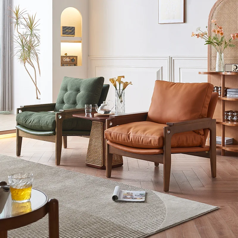 

Nordic white wax wood solid wood leisure chairs, family balconies, three piece set, minimalist homestay, microfiber leather upho