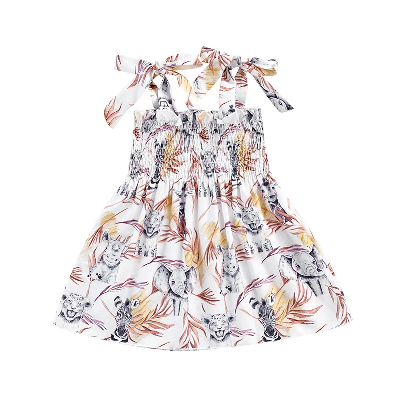 

Летнее платье без рукавов с квадратным вырезом и принтом животных и листьев