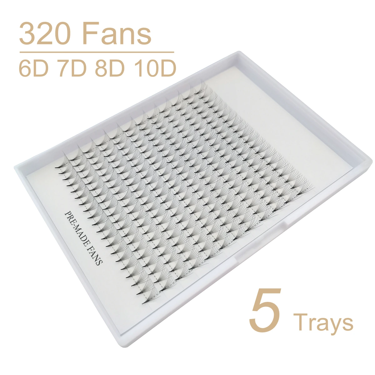 5 Trays 6D 7D 8D 10D Premade Fans Eyelashes Extension Pointy Stem Large Capacity 320 Fans C/D 0.07mm Individual Lashes For Salon