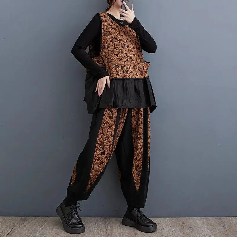 Женский костюм из куртки и брюк свободный винтажный большого размера без рукавов