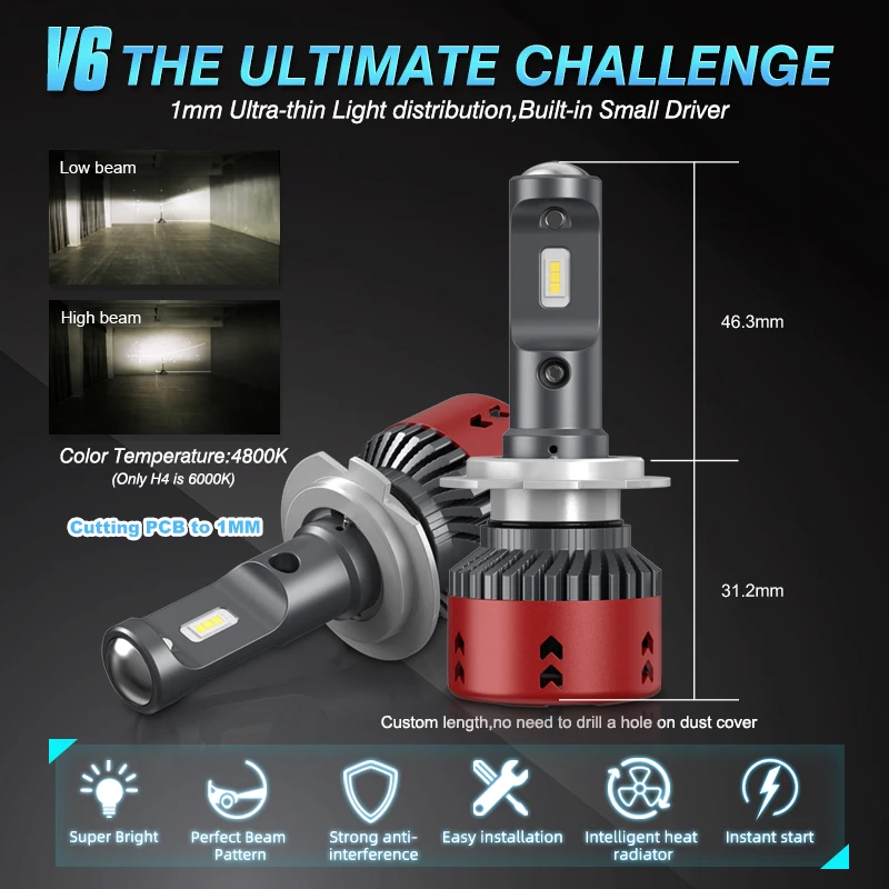 2x4800K H1 H3 H4 H7 H8 H9 H11 9005 9006 HB3 HB4 D1 D2 D3 D4 16000LM Светодиодная лампа CSP чипы для