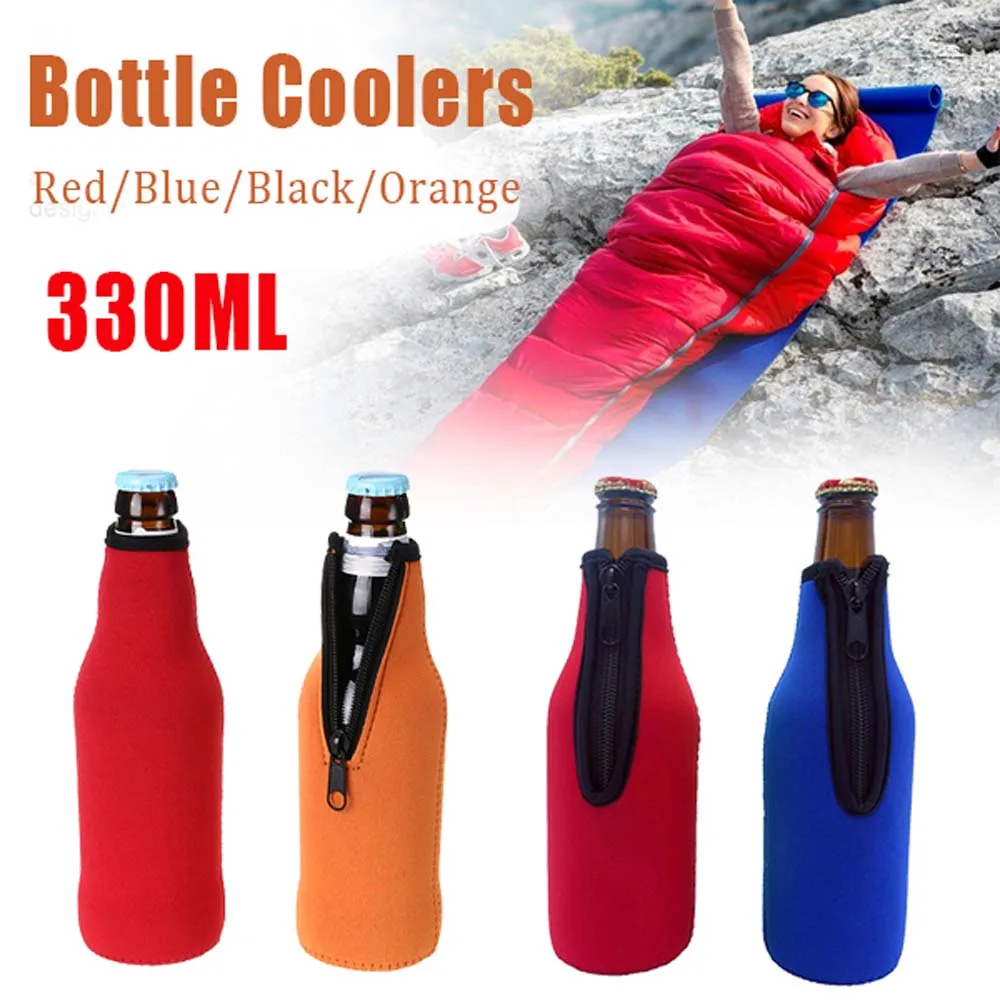 330ML 4 Colors Neoprene Beverage Zipper Beer Wine-bottle Bag Protective Cover Bottle Coolers Bottle Holder