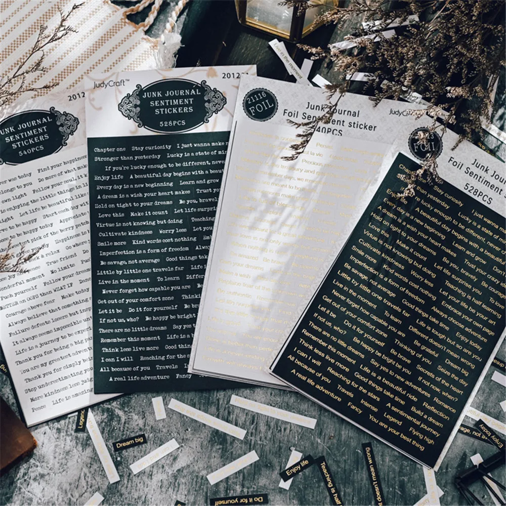 

8 Sheets Black White Words Phrase Stickers Journal Planner DIY Scrapbooking Decorations Material Paper Stationery Sticker