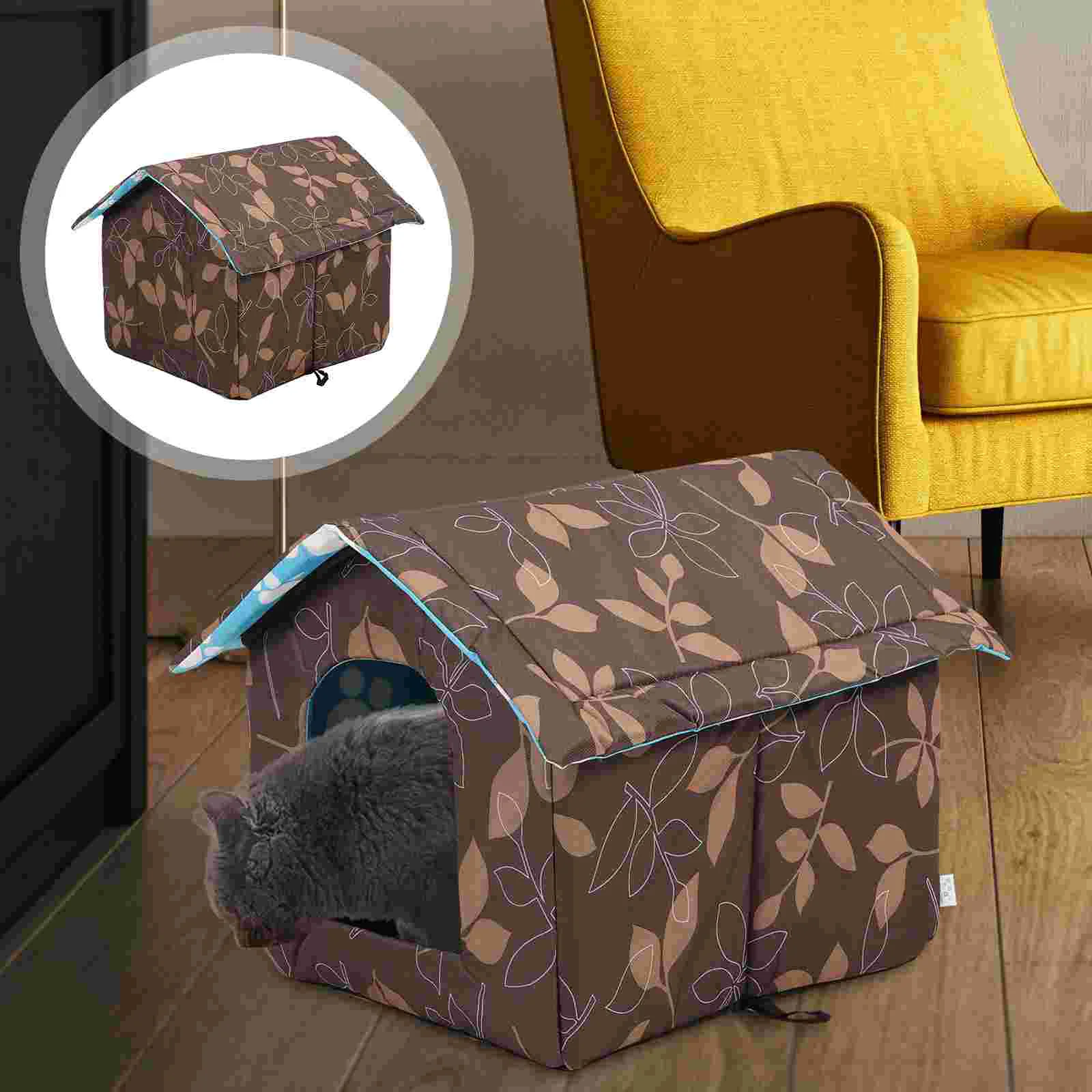 

Pet Bed Cat House Outdoor Home Shelter Semi-enclosed Half Weatherproof Fabric Warm Tent