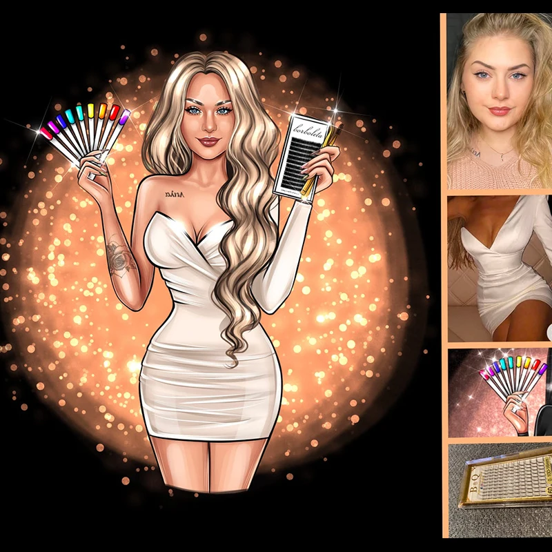 

Portrait cartoon logo Eyelashes Nail salon Digital Realistic Portraiting Cosmetics drawing business Makeup Hair Stickers