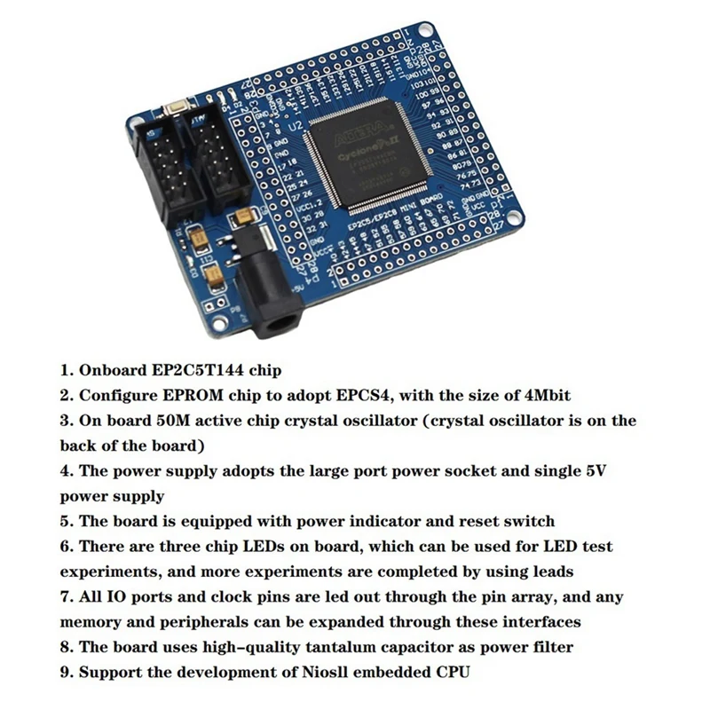 

EP2C5T144 Development Board FPGA Learning Board Support Niosii Embedded CPU Development Blue For Cycloneii EP2C5T144