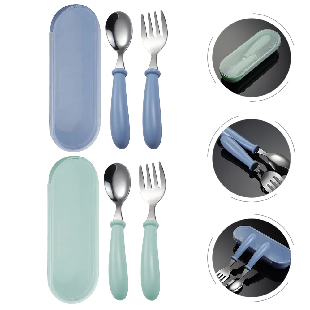 2 Sets Children Tableware Kids Suit Cartoon Tableware Kit Children Spoon Fork Stainless Steel Spoon Fork Stainless Steel Set