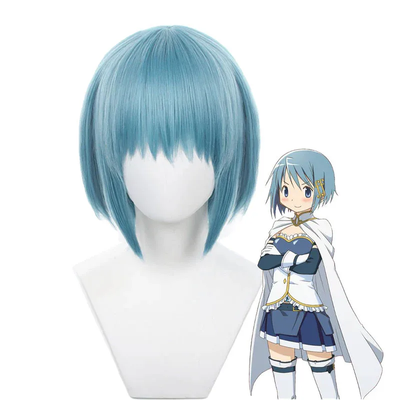 Puella Magi Madoka Magica Sayaka Miki Cosplay Wigs 35cm Sky Blue Synthetic Hair