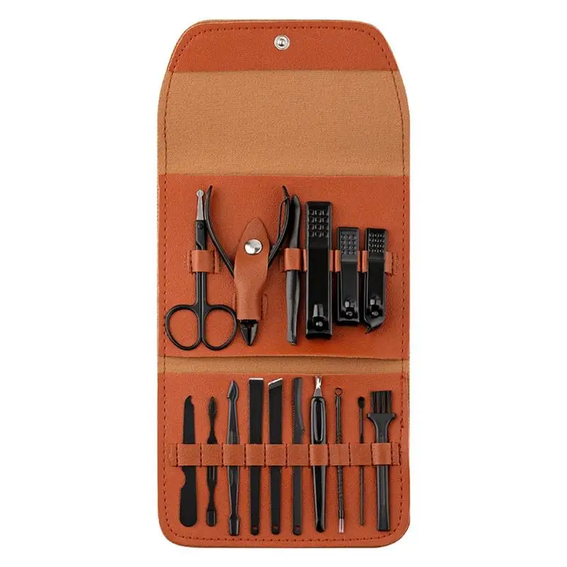 

Travel Manicure Set 16 In 1 Carbon Steel Professional Pedicure Kit Manicure Set Nail Scissors Grooming Kit With Leather Travel