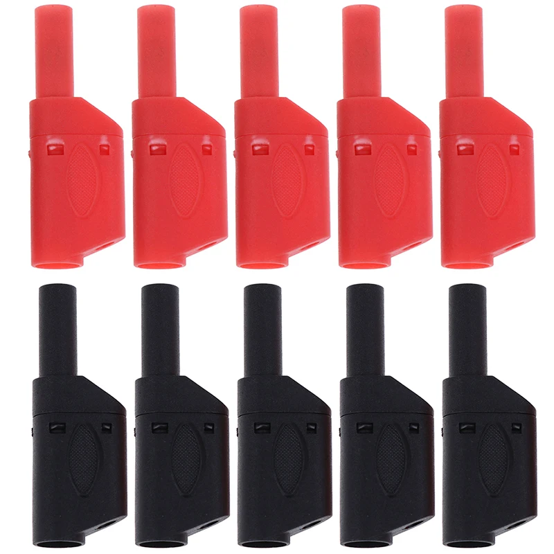 

10PCS/ 4mm Male Retractable Sheath Stackable Banana Plug Shrouded Fully Insulated Safety Wire Solder Connector Black Red