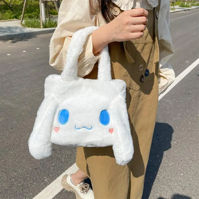 

Sanrio Kawaii Cinnamoroll New 2022 Cartoon Cute Shoulder Bag Japanese Plush Bear Double-Sided Handbag Soft Cute Hairy Bun
