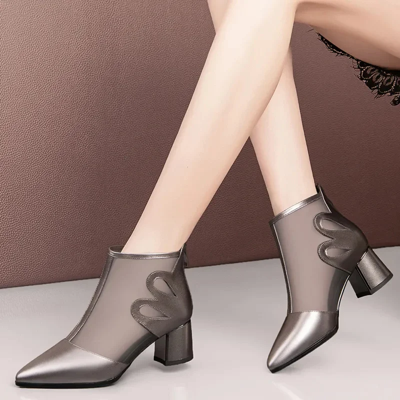 

Женские дышащие ботинки на квадратном каблуке, с острым носком