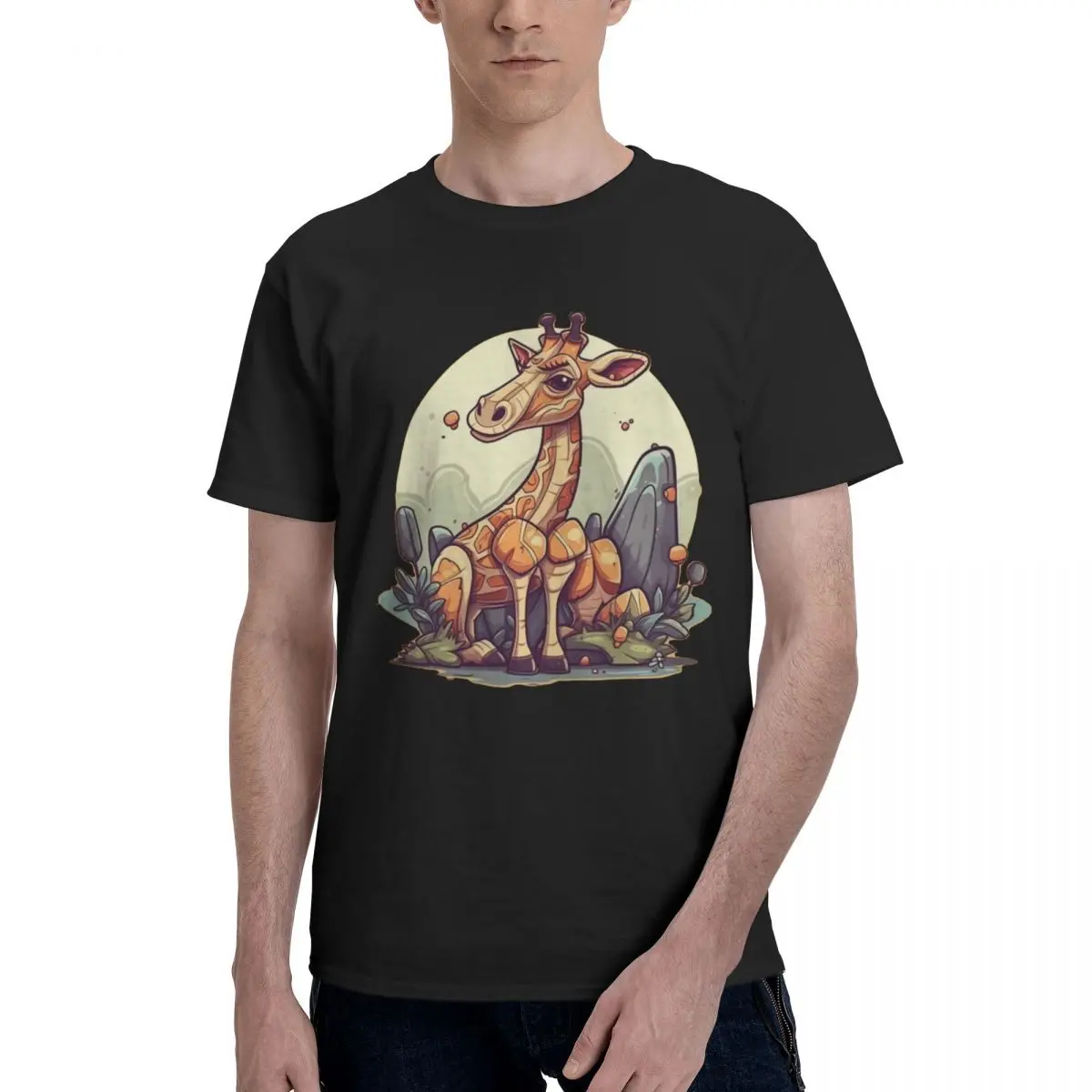 

Giraffe T-Shirts Cartoon Nature Style 100% Cotton Retro T Shirts Mens Crew Neck Cute Tshirt Male Custom Couple Tops