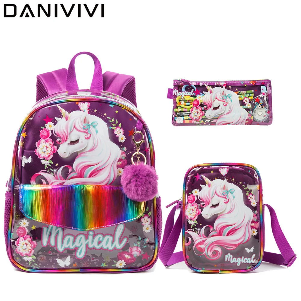 

Unicorn Clear Backpack for Girls Heavy Duty PVC Transparent 2023 16" School Bags with Lunch Box School Backpack Book Bag