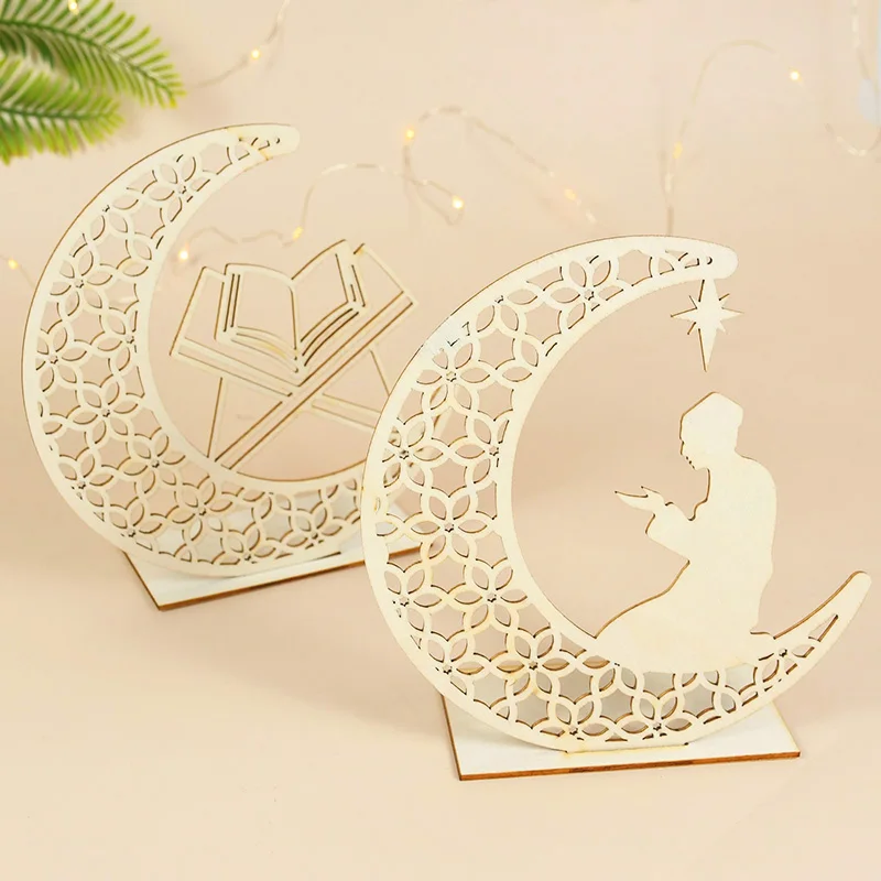 

EID Mubarak Wooden Pendant Ornament Table Decoration for Home Ramadan Kareem Islamic Muslim Festival Party Supplies EID Gifts