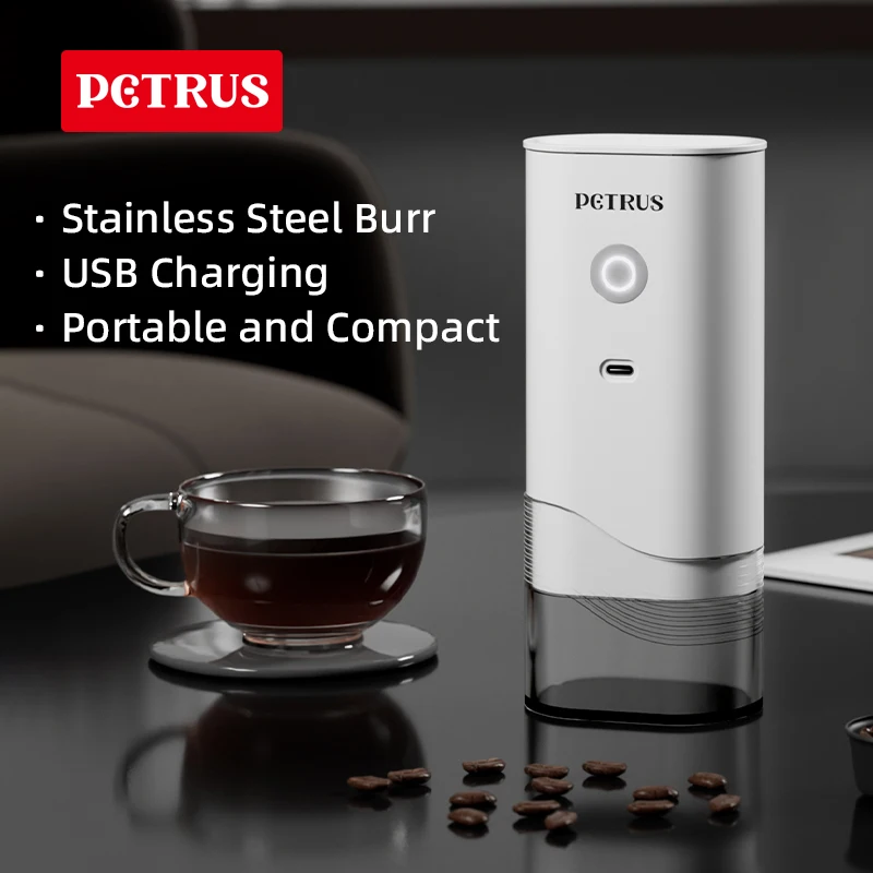 Petrus Portable Electric Coffee Grinder,USB Charge,Precision Burr Grinder, Quieter, Adjustable Coarse And Fine Bean Grinding