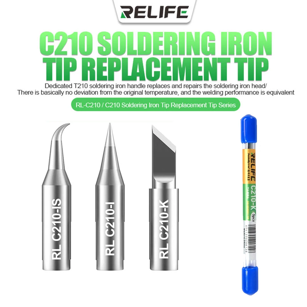 

RELIFE RL-C210 T210/K/I/IS Universal C210 Soldering Iron Tip Repair Replacement Head for Soldering Station Welding tip JBC