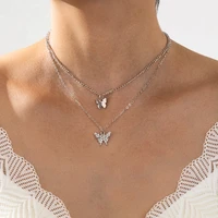 stillgirl 2pcs punk crystal butterfly pendant necklace for women kpop silver color chain set egirl y2k jewelry collares para muj