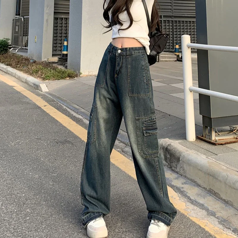 Women's Y2K Clothes Retro Cargo Summer Multi-Pocket Vintage Straight Trousers Sports Jeans Streetwear Korean Clothes Women 2023