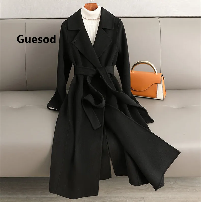 

Guesod Women Long Wool Coat Double Sided Wool Coat Female High Quality 2022 Slim Woolen Outerwear New