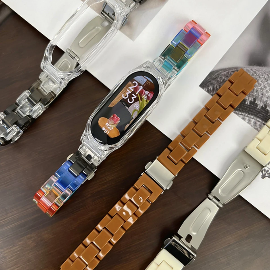 

Ремешок для часов Xiaomi Mi Band 8 7 5 4 3, модный прозрачный браслет из акриловой смолы, сменный Браслет для Miband 5 6