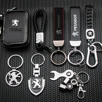 1pcs car metal keychain leather key ring 3d logo key case car styling for peugeot 206 308 3008 207 307 208 407 2008 508 interior