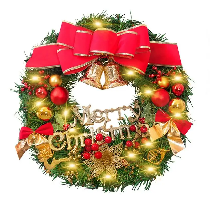 

Christmas Wreaths For Front Door Christmas Garland Decor Lighted Christmas Artificial Wreath With 20 LEDs Warm Colored Lights