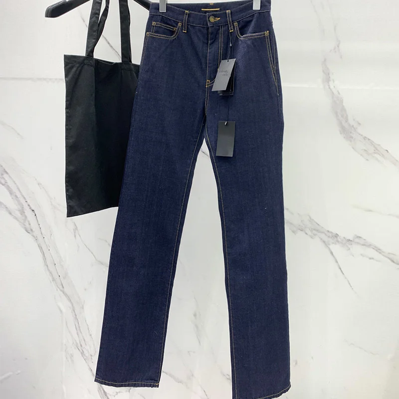 

Джинсы женские прямые с завышенной талией, Модные Винтажные брюки из денима на молнии, с пуговицами и карманами, облегающие брюки из денима ...