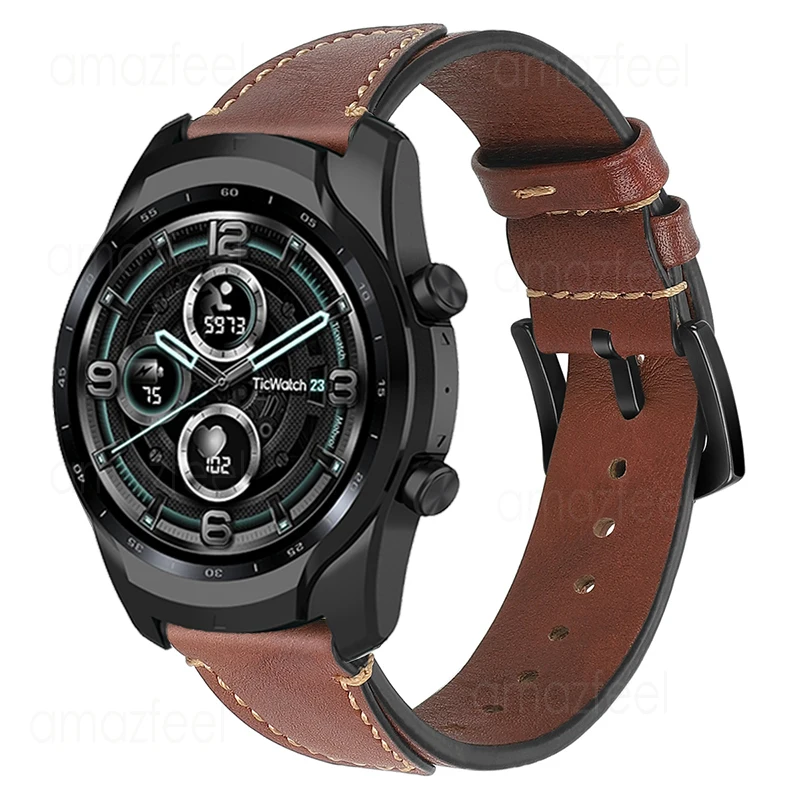 

22mm Genuine Leather Watchband for Ticwatch Pro 3 GPS LTE Smart Watch Strap Accessories Bracelets for Ticwatch Pro X E2 S2 Belt