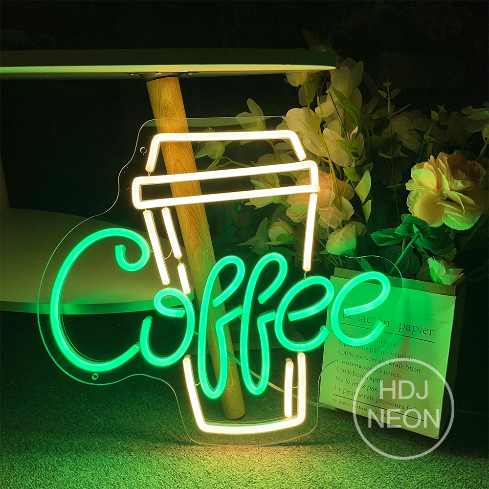 Coffee Cup Neon LED Sign Wedding Coffee Shop Sign Birthday Party Room Mural Personality Wall Art Decoration Neon LlightingGift