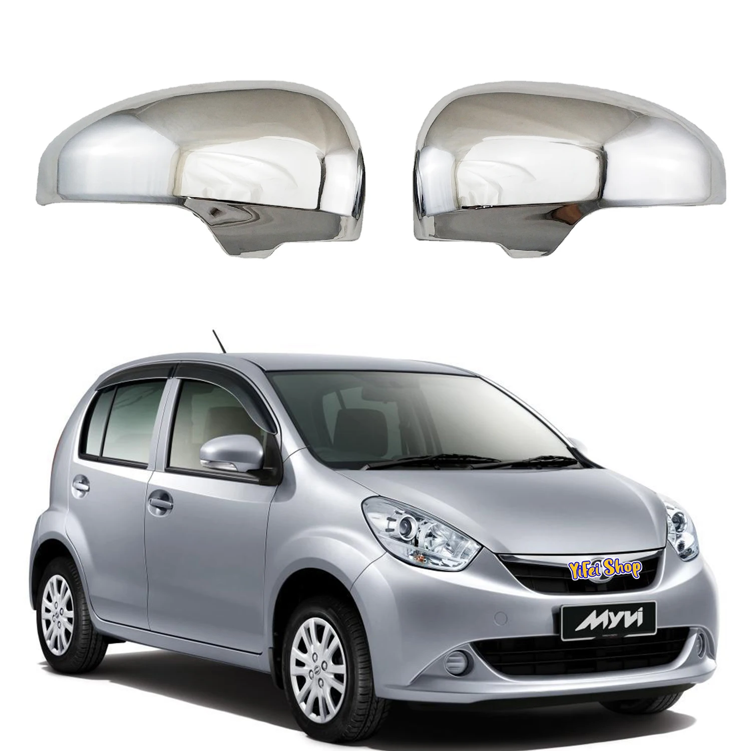 

2Pcs Car Chrome Rearview Accessories Plated 2012 2014 2015 2016 2017 For Perodua MYVI Carbon Door Mirror Cover Trim Paste Style