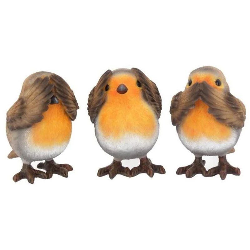 

3PCS Wise Robin Figurines Not Listen Not See Not Talk Birdie Figurines Home Decor Corridor Garden Sculpture